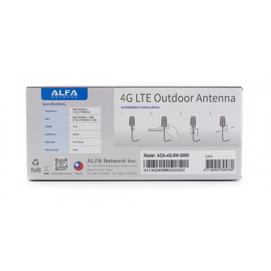 4G LTE Antenne Omni 5dBi Montage Mural, SMA male