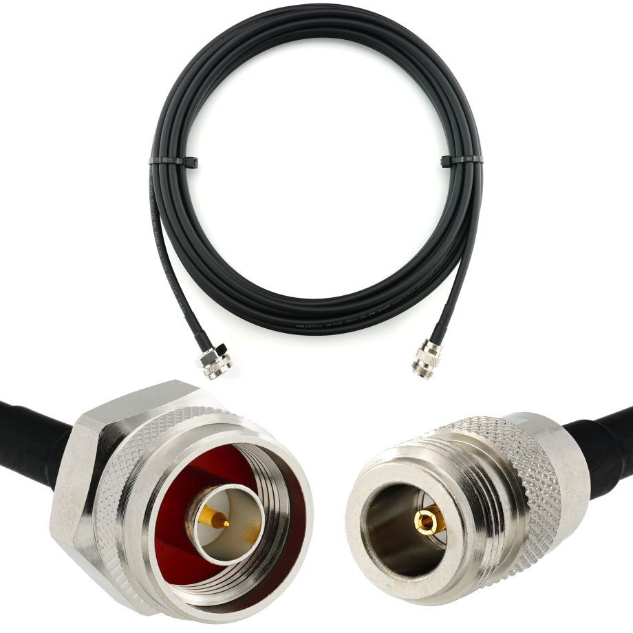 N mâle Hex vers N femelle 10m câble coaxial — HF240 (équivalent à LMR240)