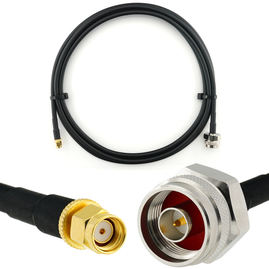 RP-SMA mâle vers N mâle Hex 1m câble coaxial — HF240 (équivalent à LMR240)