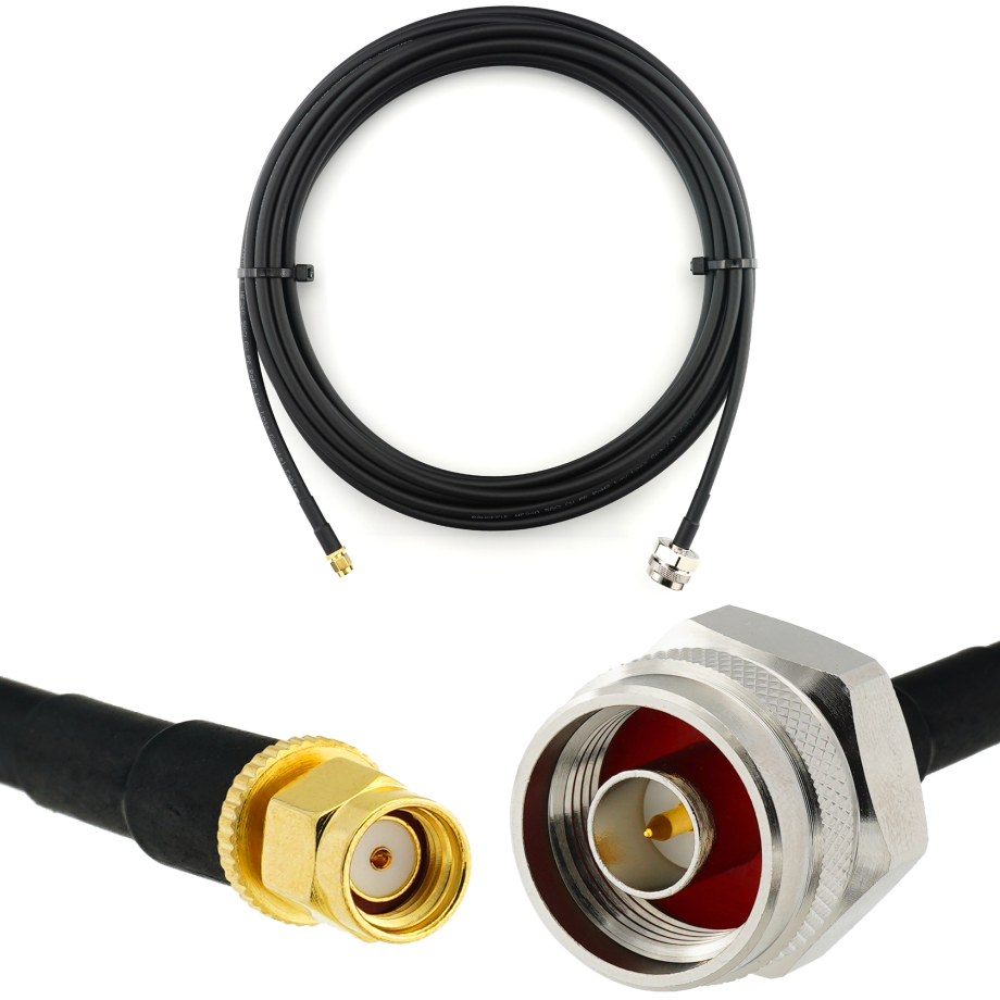 RP-SMA mâle vers N mâle Hex 10m câble coaxial — HF240 (équivalent à LMR240)