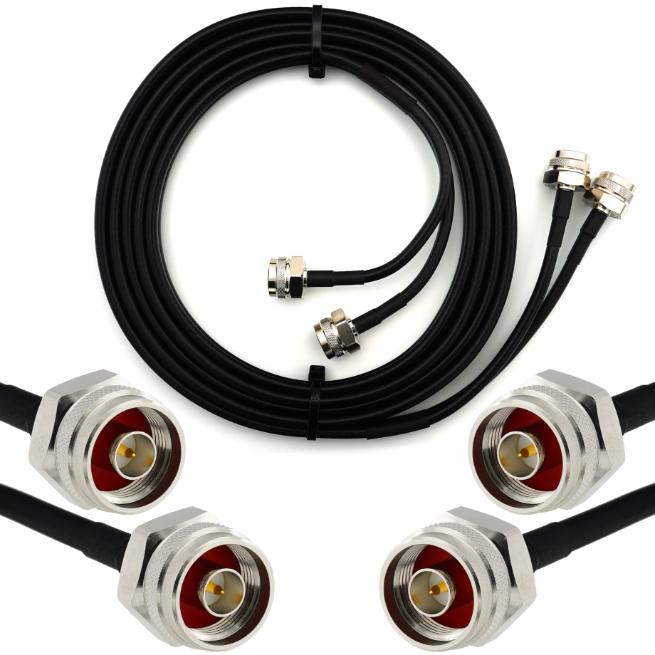 N mâle Hex vers N mâle Hex 5m câble coaxial double — HF240 (équivalent à LMR240)