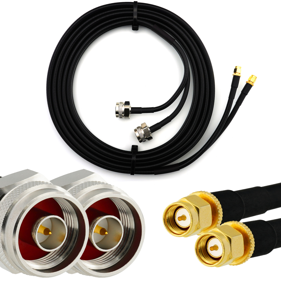 SMA mâle Hex vers N mâle Hex 15m câble coaxial double — HF240 (équivalent à LMR240)