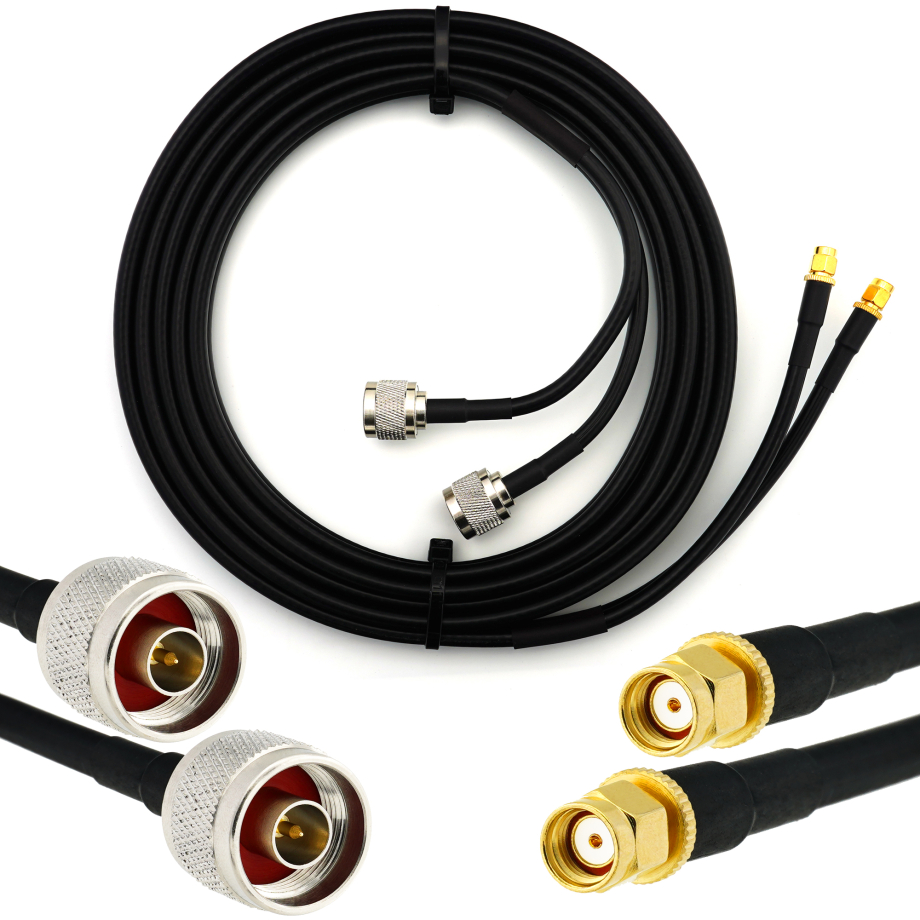 RP-SMA mâle vers N mâle 7m câble coaxial double — HF240 (équivalent à LMR240)