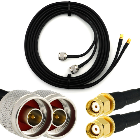 RP-SMA mâle vers N mâle 15m câble coaxial double — HF240 (équivalent à LMR240)