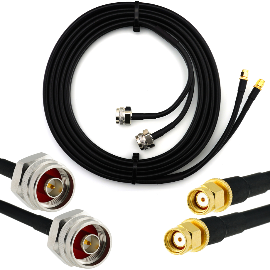 RP-SMA mâle vers N mâle Hex 2m câble coaxial double — HF240 (équivalent à LMR240)